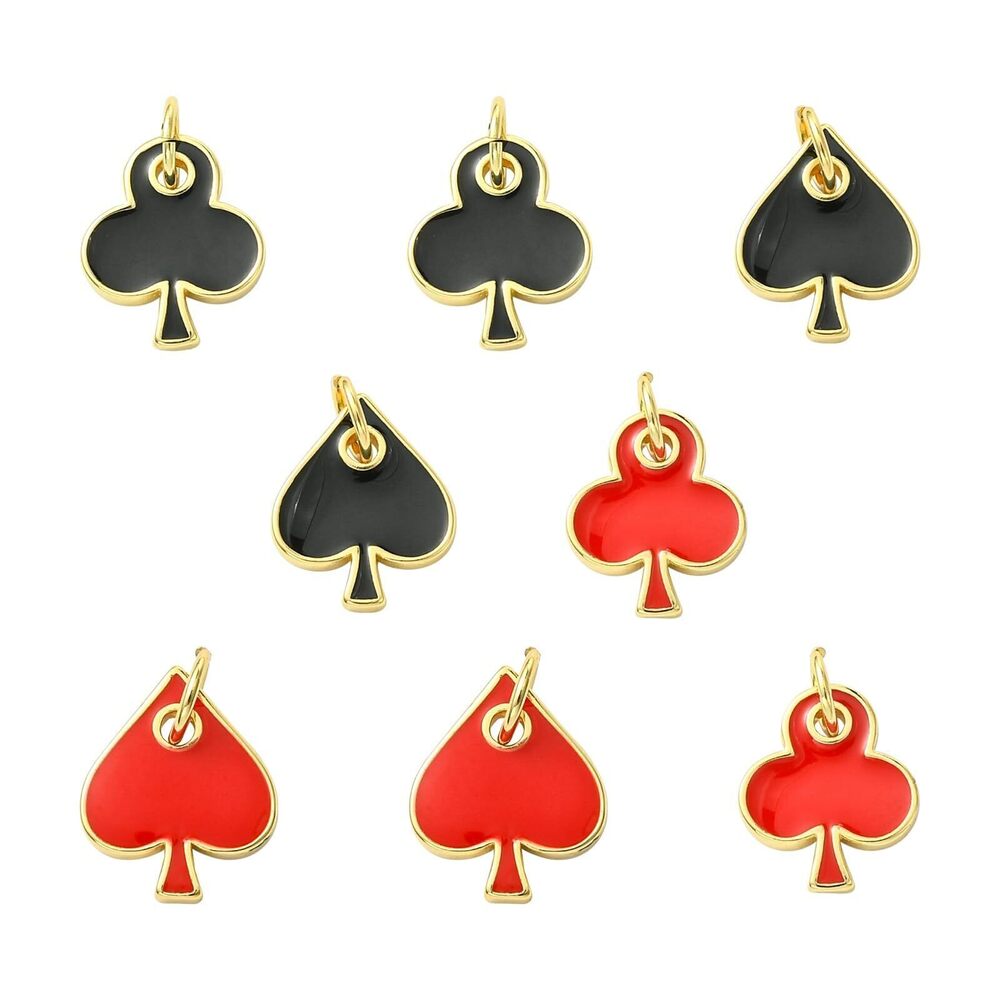 3929 8 pcs 4 Styles Poker Theme Enamel Brass Charms Heart Club Spade